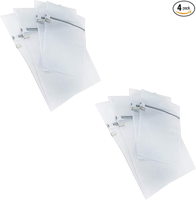 4 Pack - HUJI Micro Mesh Laundry Bags Lingerie Bra Underwear with Secure Zipper Great For Washing Face Masks Perfect For Family And Friends (2 Medium & 2 Large)