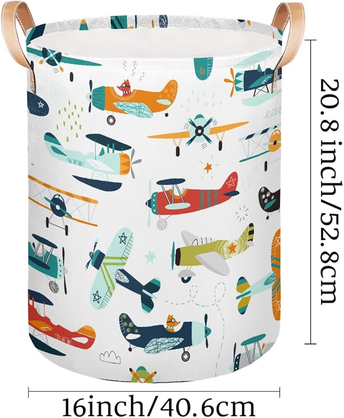 Fox Airplane Large Laundry Basket - Funny Animal Kids Laundry Hamper with Handles - Collapsible Dirty Clothes Organizer Boys Toy Storage Bin Nursery Hamper for Bedroom Bathroom Decor