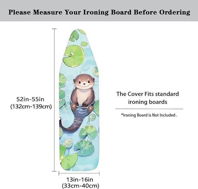 Cute Otter Ironing Board Covers Heavy-Duty Fabric Non Slip Padded Ironing Board Covers Hook and Loop Design Waterproof Slip-Resistant