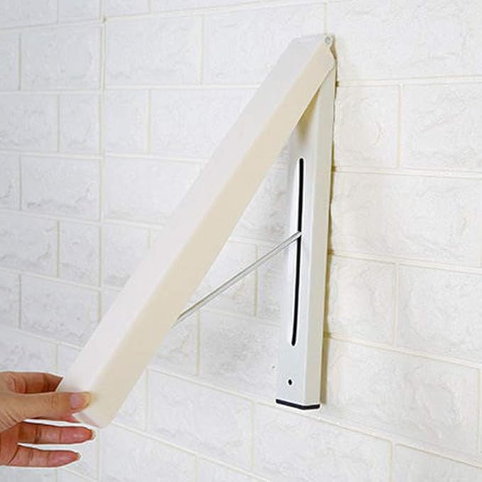 Folding Clothes Hanger Rack, Clothes Laundry Drying Rack Wall Mounted, Retractable Garment Hanger, Easy to Install, Strong Load-Bearing, Collapsible Clothes Dry Rack for Balcony, Bedroom, White