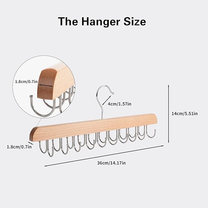 Bra Hanger for Closet Organizer, Wooden Tank Top Hangers with 20 Foldable Hooks, 360° Rotating Design, Space Saving Storage for Tank Tops, Bras, Scarves, Belts, Ties etc (2, Wood)