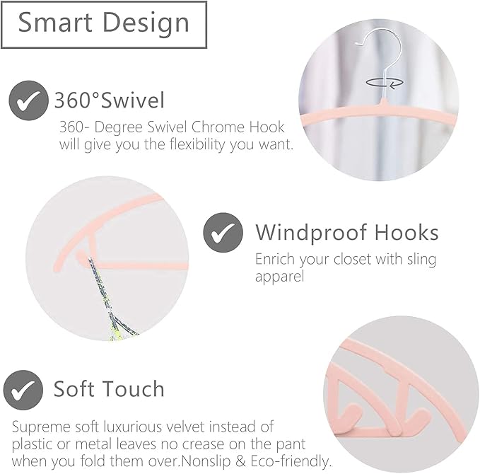 Velvet Hangers Non-Slip Hangers Premium Suit Hangers Ultra Thin Space Saving 360 Degree Swivel Hook Clothes Hangers for Suits,Coats,Jackets,Pants,Dress,Shirts (Pack of 24, Pink)