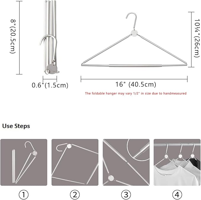 Aluminum Foldable Hangers for Travel 3 Pack, Travel Hangers Foldable for Suitcase, Light Folding Hangers, Foldable Coat Hanger, Portable Hangers, for Business Trip, Caravan, Hotel, Black