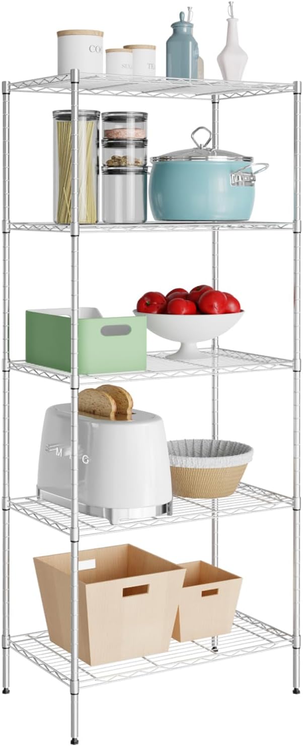 YRLLENSDAN 5 Tier Metal Shelving Unit, Heavy Duty Wire Shelves, Adjustable Storage Rack for Kitchen, Garage Shelving, Pantry Shelves, Storage Shelves Organizer, 24" W x 14" D x 61" H, Chrome