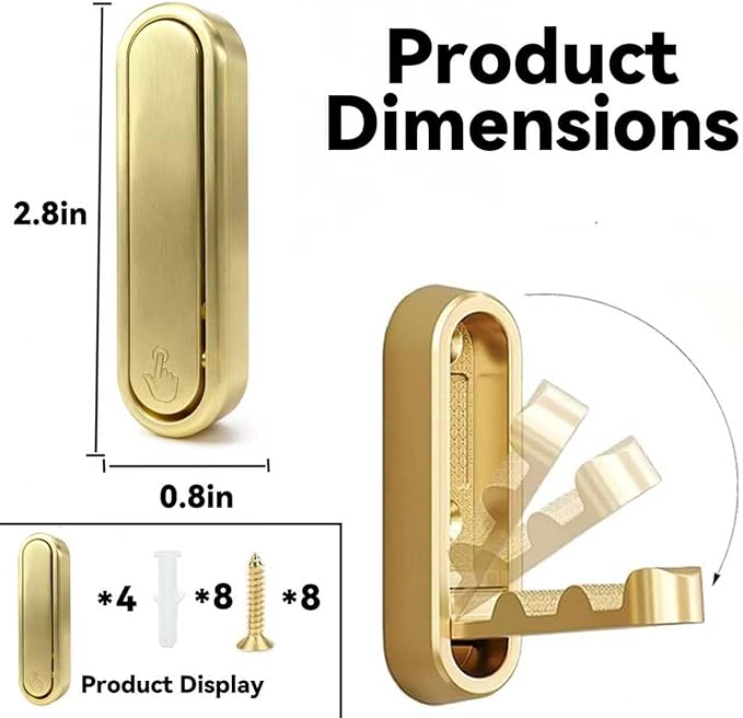 4PCS Folding Coat Hooks,Gold Wall Hooks for Hanging – 4 Folding Coat Hooks, Flip Down Heavy Duty Hooks Robe Hook Wall Mounted for Clothes, Towels, Hats & More
