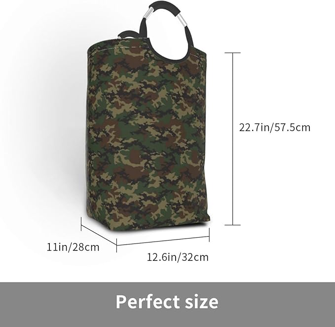 Camo Laundry Basket Camouflage Foldable Laundry Hamper Green Collapsible Laundry Baskets with Handles Clothes Hamper Laundry Tote Bag for Dorm Family Storage Bin 50L