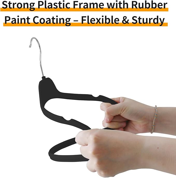 Non-Slip Rubber Coated Hangers, 30 Pack Plastic Clothes Hangers with 360° Swivel Hook 17.7 Inches Slim Space Saving Hangers for Adult Clothes Shirts Dresses Pants, Black