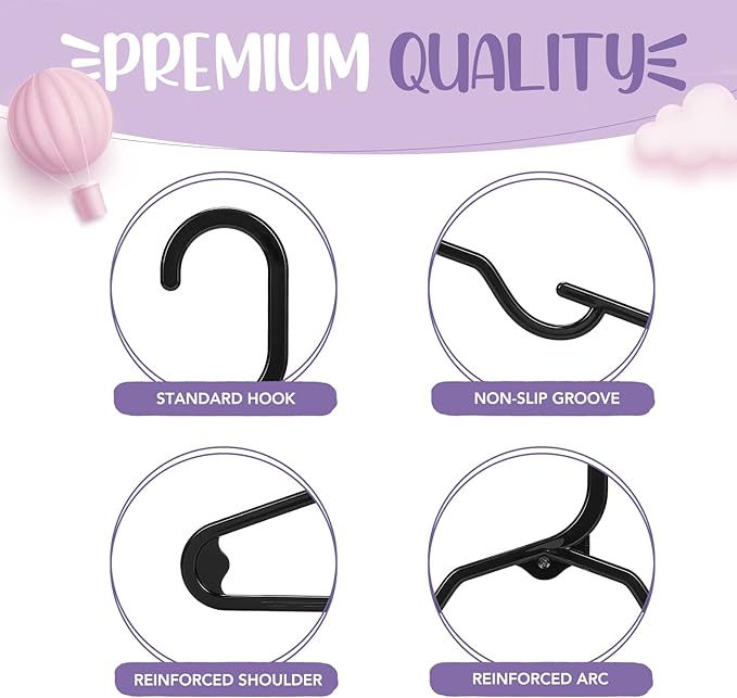 HOUSE DAY Plastic Baby Hangers for Closet 20 Pack, Durable Plastic Kids Hangers for Baby Clothes, Thin & Compact Childrens Hangers, Space Saving Black Baby Hanger, Small Hanger for Kids Clothes