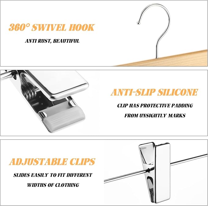 4 Pcs Kilt Hanger 20 Inches Wooden Duty Skirt Hangers with 4 Clips for Closet (Wooden Color)