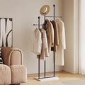 Standing Coat Rack with Marble Base Heavy Duty Clothes Hanger Rack Metal Coat Tree for Clothes Hats Scarfs Purses 19.69 x 11.02 x 68.9 Inches (Black)