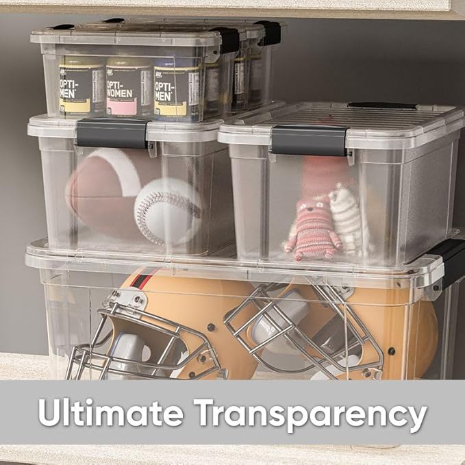 Superio Clear Plastic Storage Bin with Lid, 3.5 Qt, Non-Toxic, BPA Free, Odor Free, Organizer Storage Box, Stackable Plastic Tote for Home, Garage, School, and Office, X-Small