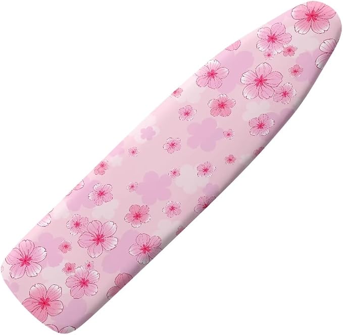 Flashideas Pink Flower Ironing Board Cover with Elastic Edge Non Stick Scorch Stain Resistant Cover Heavy Duty Iron Pad Covers Standard Boards with Hook and Loop Fastener Strap