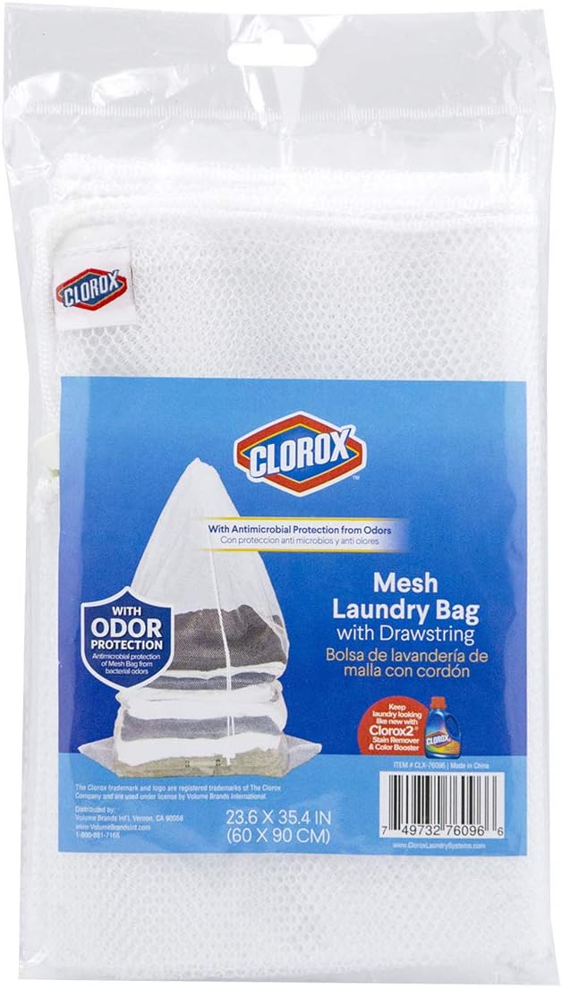 Clorox Laundry Bag With Drawstring – Heavy Duty Mesh with Clorox Protection from Odors, Portable Reusable Clothing Storage for College Dorm, Apartment and Travel