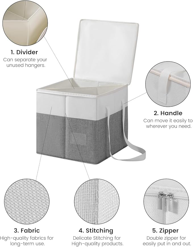 2-Pack Rigid Clothes Hanger Organizer Bag with Dust-Proof Lid, Hanger Storage Holder with Support Boards, Large Capacity Clothes Storage Containers with Handle for Closet Laundry Rooms
