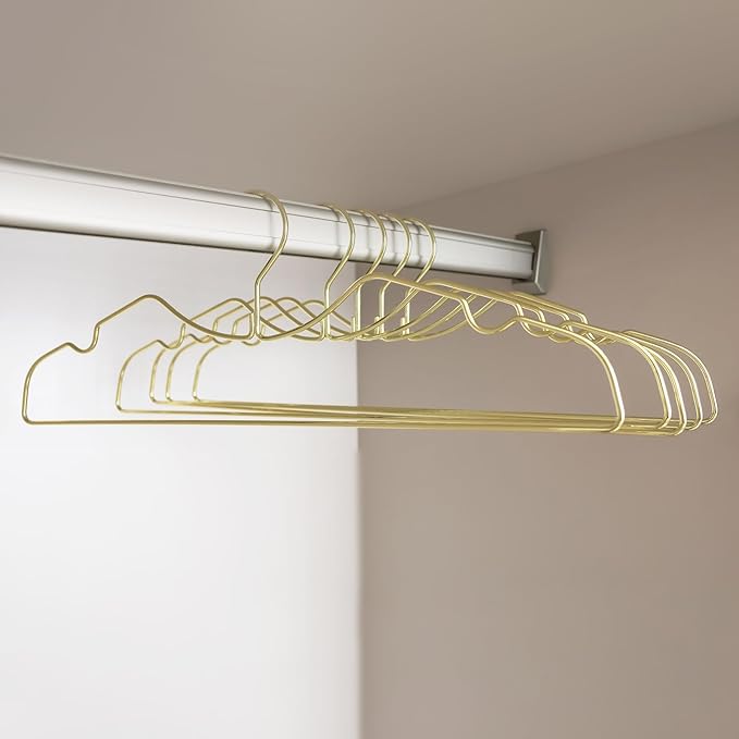 Metal Clothes Hanger, Ultra Slim & Short Neck Hanger,Space Saving Durable Non-Slip Felt Hangers, Closet Organizer (Gold)