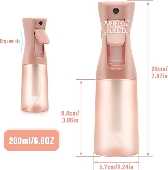 Empty Spray bottles, Spray Water Bottle Fine Mist Refillable, Continuous Spray Bottle for Hair, Skin Care, Showering Pets, Plants, travel, Cleaning and Ironing 6.8 Ounce (Brown)
