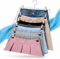 USTECH 6-Tier Skirt Hangers with Clips – Rust-Resistant Stainless Steel Multi-Layer Organizer for Skirts, Pants, and Women’s Clothing Storage – Non-Slip Adjustable Clips – Space Efficient, Pack of 4