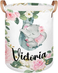 Personalized Laundry Basket, Custom Gift Laundry Hamper, Collapsible Nursery Waterproof Laundry Baskets, Dirty Clothes Toy Hamper with Handles Floral Sleeping Elephant
