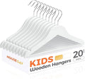 HOUSE DAY Kids Wooden Hangers 20 Pack, Wood Baby Hangers for Baby Clothes, Childrens Coat Hanger with Non Slip Pant Bar, 360° Swivel Hook, White