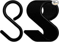 12-Pack Secure & Quiet Plastic S Hooks, Flexible Neck for Easy Twist & Lock, Completely Rust-Free, Holds up to 10 lbs, Black, Small(2.4 inch)