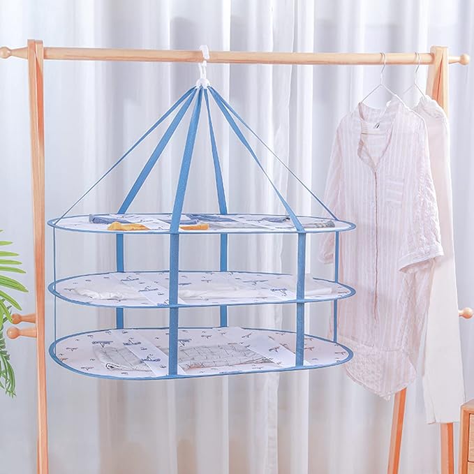 Fashion & Lifestyle Large Size Sweater Hanging Dryer, 3 Tier Folding Drying Rack, Lay Flat to Dry Mesh Clothes Hanger for Sweater, Delicates and Swimsuit, 2 pcs