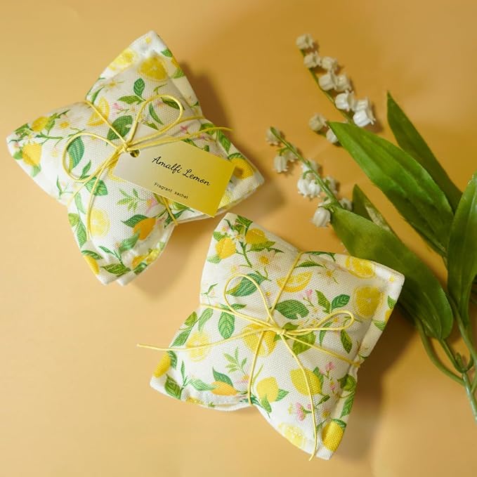 AUCUDA Mother's Day Lemon Scented Sachet Bags for Drawers and Closets Decorations, Potpourri Packets for Women Clothes Storage, Spring Wedding Fragrance Pillow, Bedroom Indoor Fresheners.