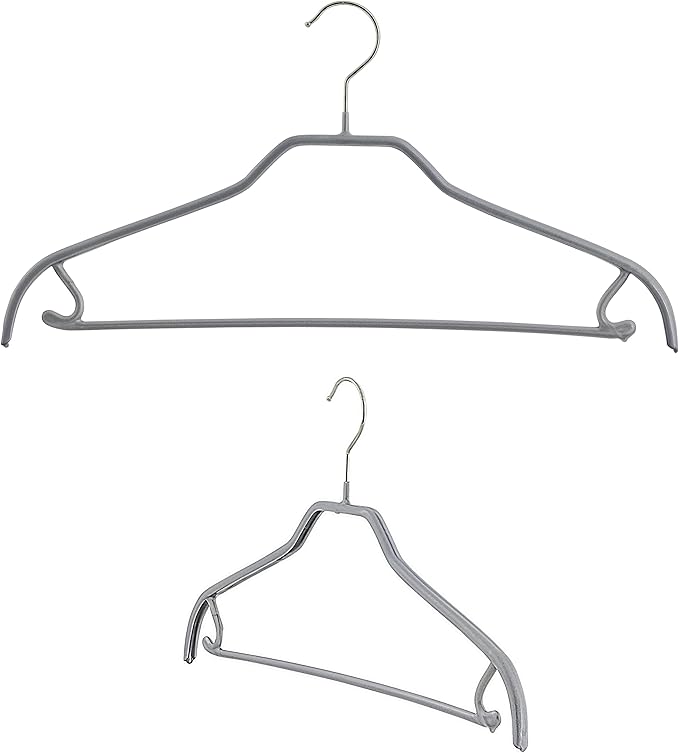 Mawa by Reston Lloyd Silhouette Non-Slip Space Saving Hanger with Skirt Hooks, Style 41/FRS, Set of 2, Silver