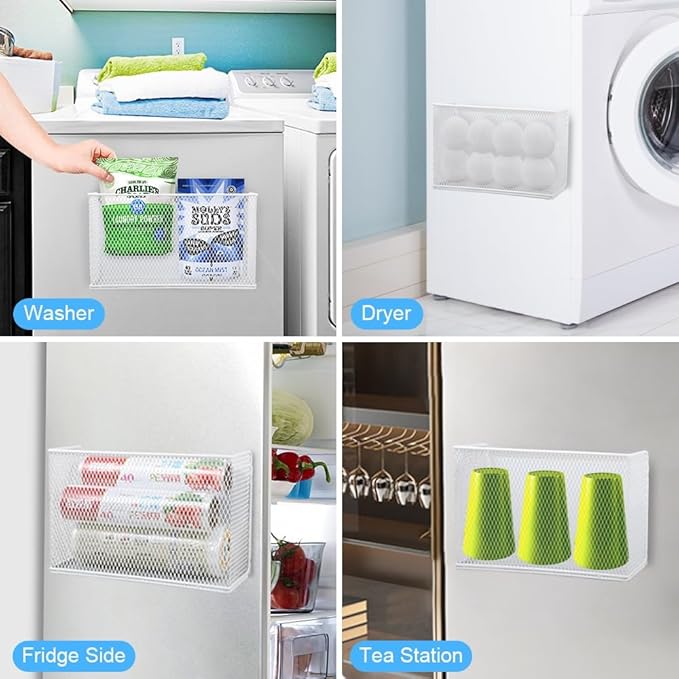 Picowe Magnetic Shelf for Fridge, Aluminum Foil & Plastic Wrap Holder Organizer for Refrigerator, Magnetic Laundry Organizer for Washer /Dryer, Fridge & Small Spaces (White)