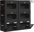 Collapsible Storage Bins - Large Stackable Organizer Bins, Decorative Boxes with Handles & Window, Fabric Containers for Living Room, Closet, Dorm, 6 Pack, Black