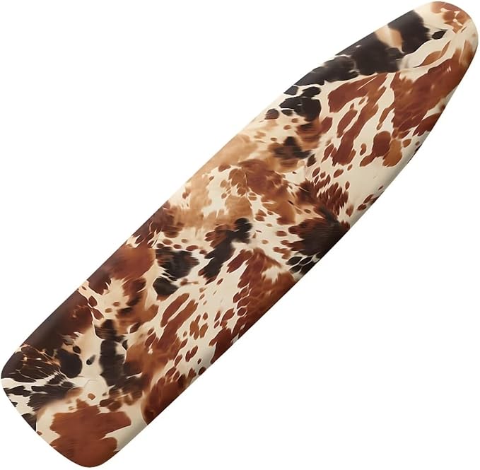 Brown Cow Print Reflects Heat Iron Board Cover, Durable Stretchable Scratches-Proof Fabric Standard Ironing Board Cover, Fitted Extra Wide 15 x 54 Ironing Boards