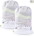OTraki 2 Pcs Large Mesh Laundry Bags 24X36 Inch Heavy Duty Drawstring Laundry Wash Bag,Laundry Hamper Liner Machine Washable Storage Bag for Travel Hotel Beach Don't Drying, Melting 140-176℉ White