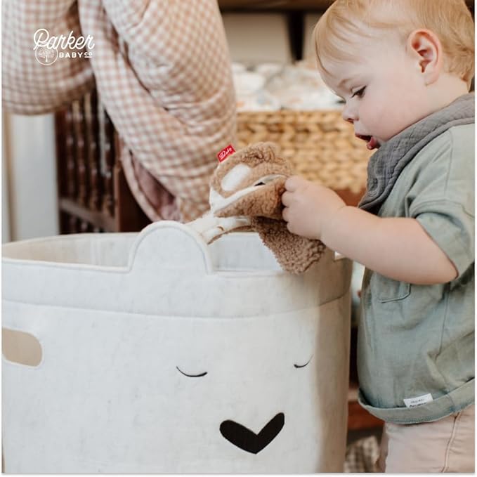Parker Baby Bear Felt Laundry Hamper | Spacious & Collapsable Storage Basket for Nursery | Lightweight Laundry Hamper Basket with Flexible & Sturdy Handles | Neutral Colors & Fits Any Room