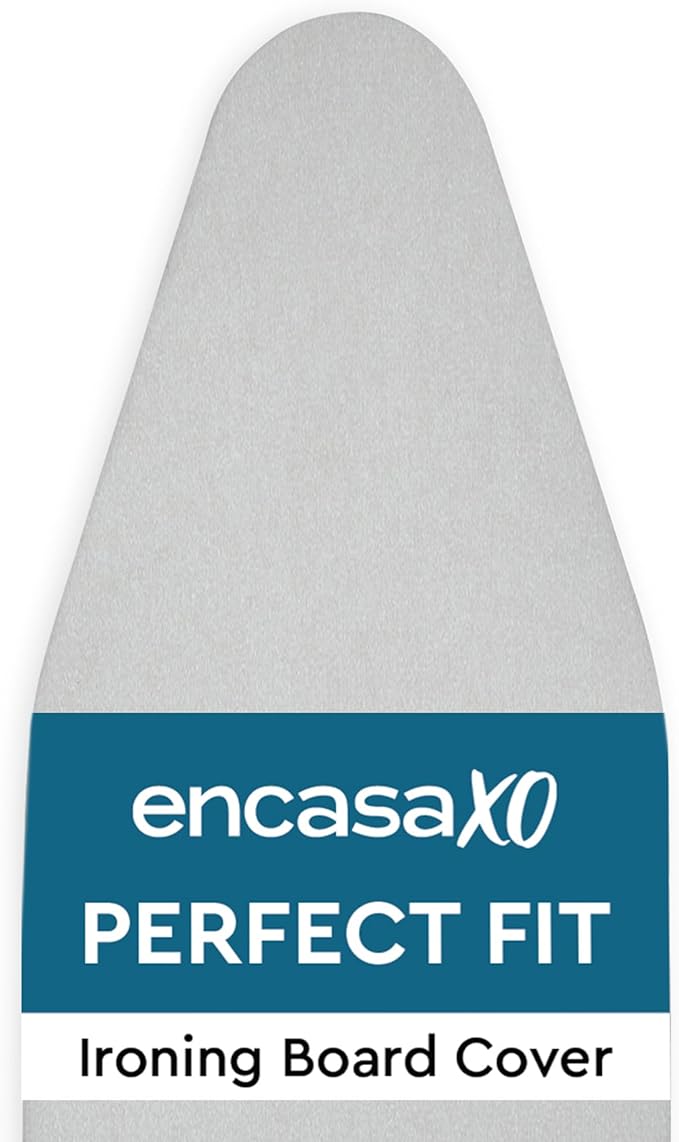Encasa XO Ironing Board Cover and Pad 42"x14" - Thick 2mm Foam Padding, Drawstring Tightening & Lock, Heat Reflective, Scorch & Stain Resistant, Medium Ironing Board - Silver Premium