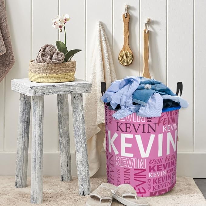 Custom Name Laundry Hamper, Personalized Dirty Clothes Hamper with Name for Bathroom Bedrooms Clothes Storage Organizer, Personalized Gifts for Boys Girls Men Women
