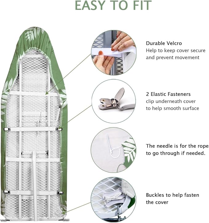 SheeChung 14x42 Inch Over-The-Door Ironing Board Cover and Pad,Cotton Cover with Extra Thick Pad,Resists Scorching and Staining,Fits Door/Standard Ironing Board,Silicone Coating