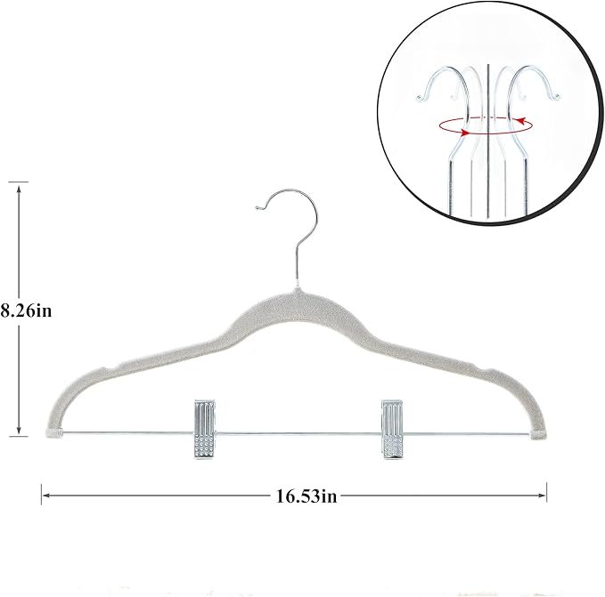 VECELO 40 Pack Velvet Clothes Hangers with Adjustable Clips,Heavy-Duty Non Slip & Space-Saving with 1 Magic Hangers & 2 Tie Rack for Suit Coat Pants Skirt Dresses