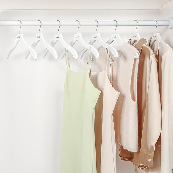 TOPIA HANGER Wooden Coat Hangers 24 Pack, Premium Wood Suit Sweater No Shoulder Bump Hangers, 360° Swivel Hook and Cut Notches Clothes Hangers for Sweater, Coat, Shirts, Hoodies, Dress, White CT85W