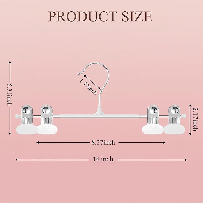 14Inch Clothes Pants Hangers with Wide Clips 50 Pack,Non-Slip Adjustable Skirt Hanger for Women,Space-Saving Heavy Duty Men Hangers for Pants,Trousers,Jeans,Shorts,White