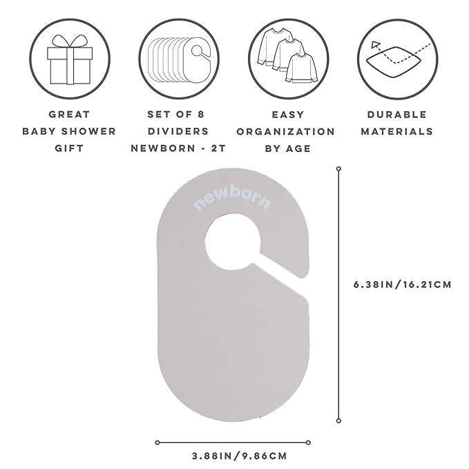 3 Sprouts Baby Closet Dividers Set of 8 - Toddler Clothes Organizer Hanger, Double-Sided Size Labels - Nursery Organization for Newborn Clothing, Infant, Boy & Girl - Beige & Gray
