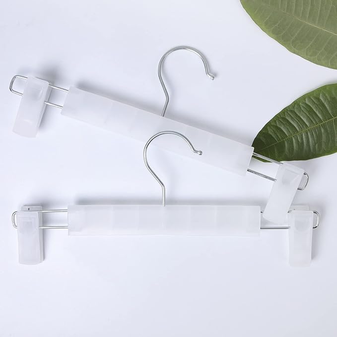 Pants Hangers with Clips Skirt Hangers for Women Plastic Clip Hanger for Pants Clothes (30pack, White)