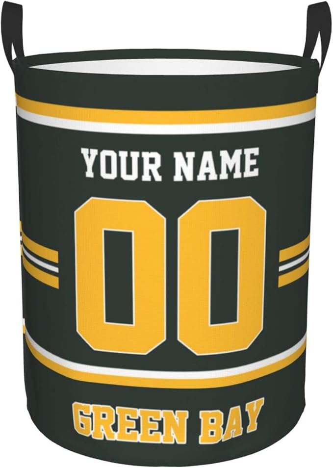 Custom Green Bay Laundry Hamper Personalized Laundry Basket Customized Name And Number Collapsible Storage Basket for Bedroom Bathroom Living Room Gifts