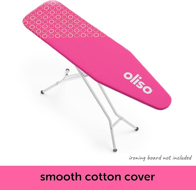 Oliso Ironing Board Cover, Durable 100% Cotton Lined with Professional Grade Felt pad - Fits Standard 54” x 15" Boards, a Wide Elastic Edge, Two Adjustable Straps for Secure Fit (Raspberry)