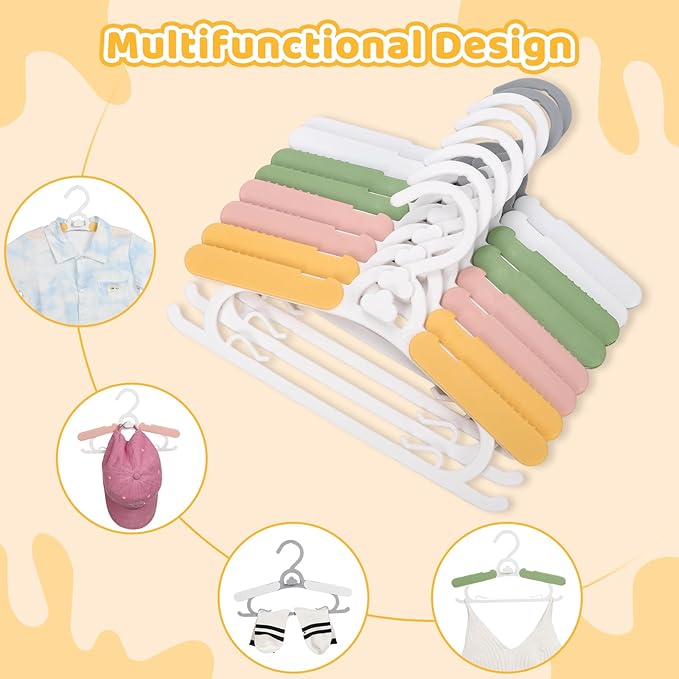 20 Pack Baby Clothes Hangers, 11-15" Adjustable Non-Slip Thickened Kid Hangers for Nursery Closet Toddlers Infant Children to Teenager (Multicolor)
