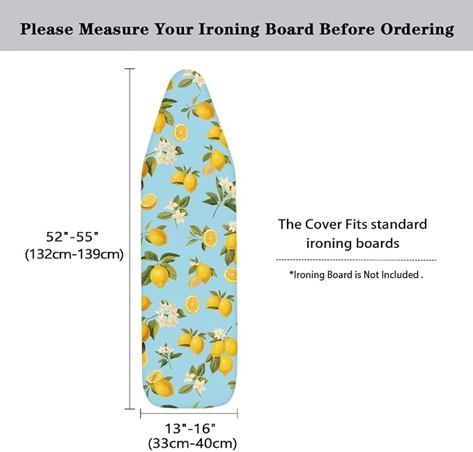 Flashideas Lemon Print Iron Board Cover 15x54 Inch Standard Ironing Board Cover with Elastic Edge, Cute Home Decoration Table Top Ironing Board Cover