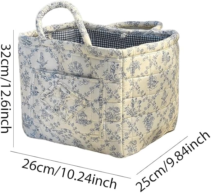 Quilted Laundry Basket Floral Storage Basket Cute Fabric Laundry Baskets Large Boho Foldable Nursery Hamper (Floral05)