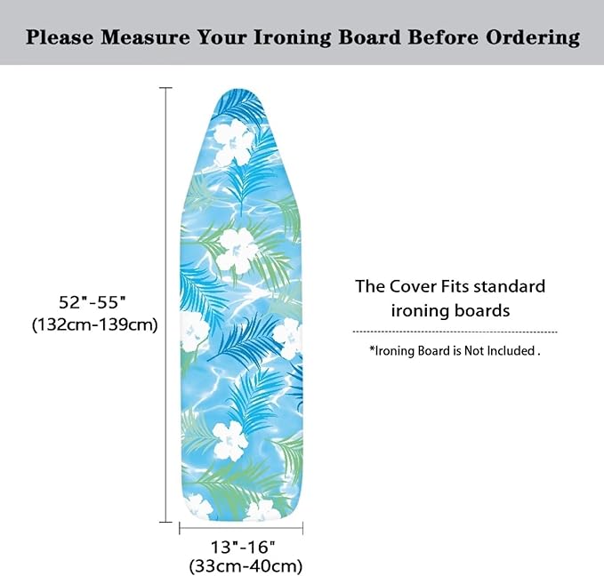 Flashideas Floral Print Ironing Board Cover and Pad 15x54 Inch Standard Ironing Board Cover with Elastic Edge and Hook and Loop Fasteners Scorch and Stain Resistant Cotton
