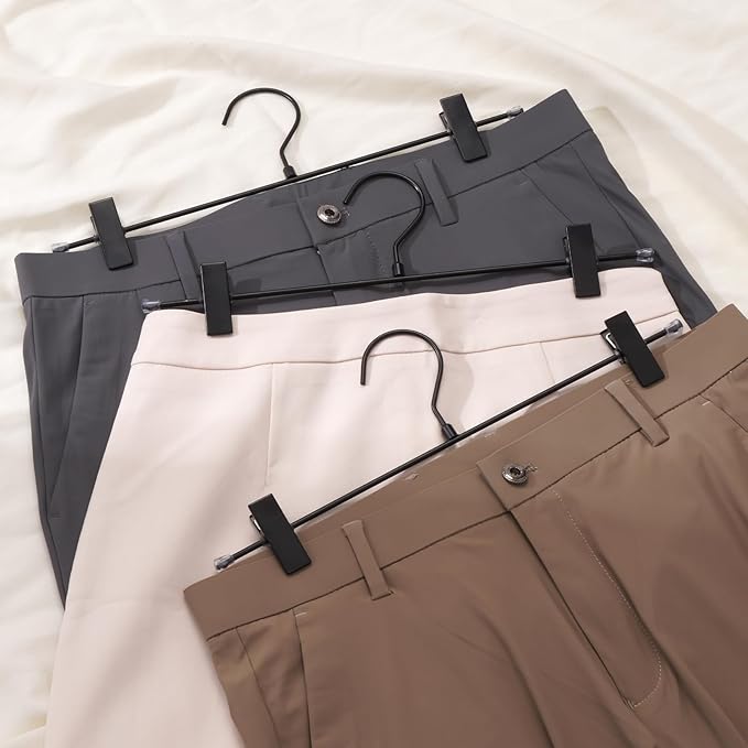 9-Pack Black Pants Hanger, Adjustable Women's Skirt Hanger, Jeans Hanger Pants Hanger, Heavy Duty Space Saving Shorts Hanger