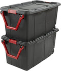 40 Gallon Plastic Storage Box, Wheeled Industrial Tote, Pack of 2