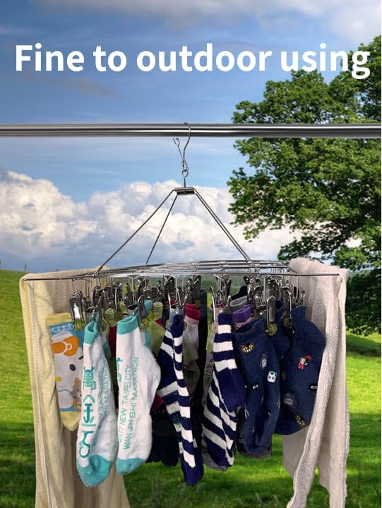 Quick Release Stainless Steel Laundry Drying Rack with Clips, Swivel Hook Wind-Proof Clothes Hanger Rack for Sock, Bras, Underwear, Laundry (Rectangle 30 Clips)