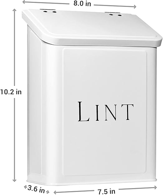 Magnetic Lint Bin for Laundry Room, 2.5L Space-Saving Laundry Trash Can, Wall Mounted or Freestanding Dryer Lint Holder, White Farmhouse Design